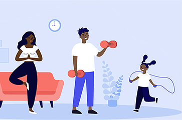 Kids exercising at home illustration.